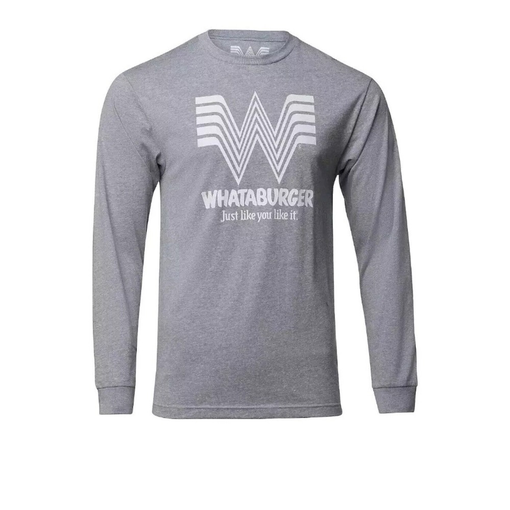 NEW Whataburger Size L Men's W Channel Just The Way Long Sleeve T-shirt Gray Wht